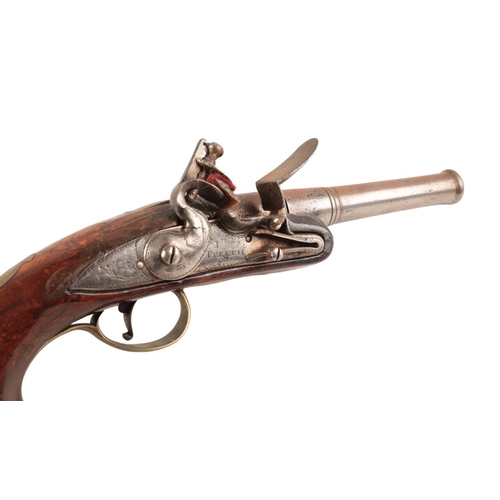 118 - I. FREETH: A MID-18TH CENTURY HALF STOCK PISTOL

with flintlock action, the shaped iron plate with e... 