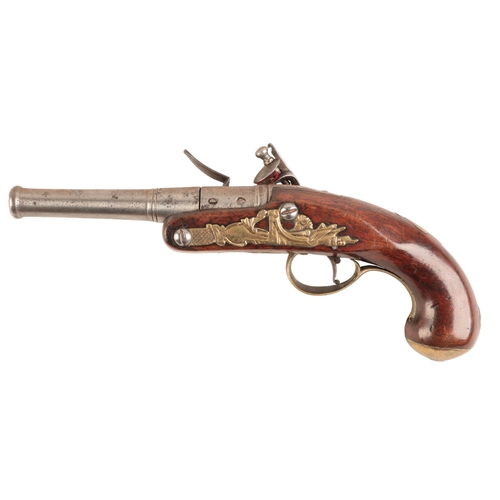 118 - I. FREETH: A MID-18TH CENTURY HALF STOCK PISTOL

with flintlock action, the shaped iron plate with e... 