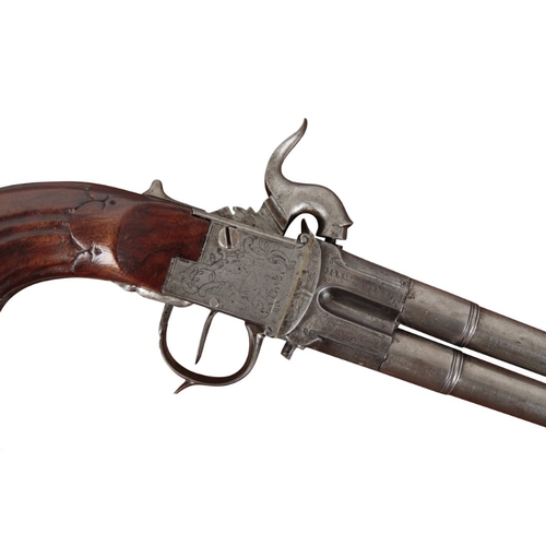 121 - H. PETITJEAN: A 19TH CENTURY OVER AND UNDER TURNOVER GUN 

with percussion action, the walnut stock ... 