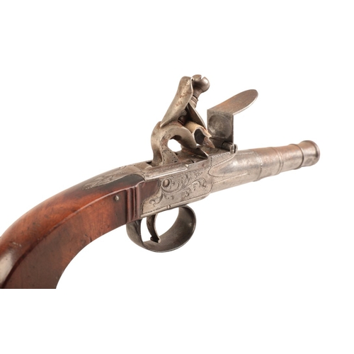 122 - FREEMAN: A LATE 18TH CENTURY CANNON BARREL PISTOL 

with flintlock action, the iron receiver with en... 