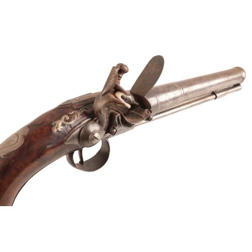 123 - JAMES FREEMAN OF LONDON: A QUEEN ANNE PISTOL 

with flintlock action, the walnut stock with inlaid s... 