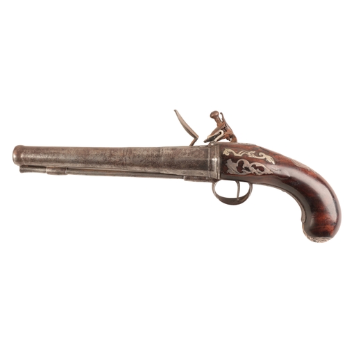 123 - JAMES FREEMAN OF LONDON: A QUEEN ANNE PISTOL 

with flintlock action, the walnut stock with inlaid s... 