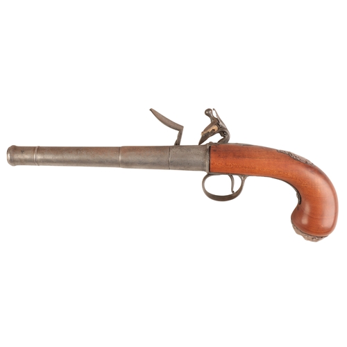 136 - WILLMORE: A 'QUEEN ANNE' PISTOL

with flintlock action, the walnut stock with a later silver gargoyl... 