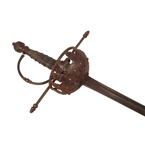 165 - A SPANISH CUP HILT RAPIER

the blade 88.9cm long, total length 113.03cm, the grip made from some typ... 