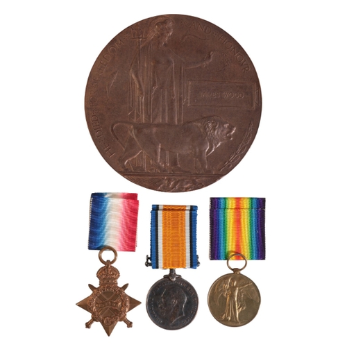 19 - A 1914/15 TRIO AND PLAQUE GROUP TO L/CPL WOOD, 18TH LIVERPOOL REGT, 2ND PALS

who was sadly killed i... 