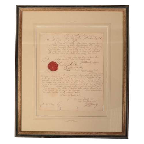 258 - VICE ADMIRAL SIR THOMAS MASTERMAN HARDY (1769-1839) An autographed letter to Elizabeth Norgrove

sen... 