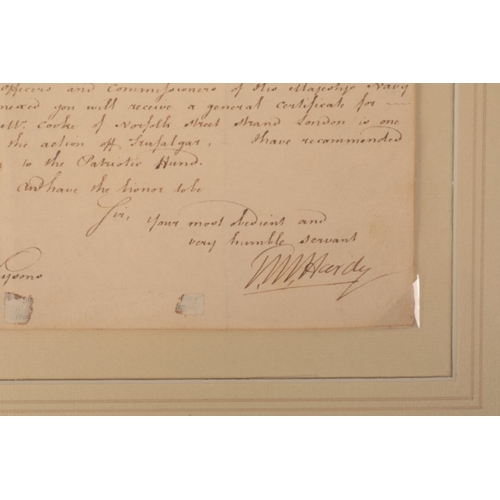 258 - VICE ADMIRAL SIR THOMAS MASTERMAN HARDY (1769-1839) An autographed letter to Elizabeth Norgrove

sen... 