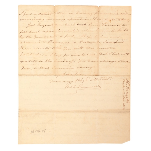 259 - VICE ADMIRAL SIR THOMAS FRANCIS FREEMANTLE (1765-1819) A signed letter

dated 1813 and sent from HMS... 