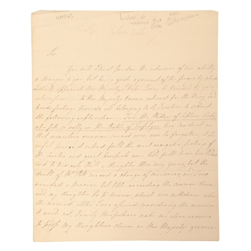 266 - BATTLE OF TRAFALGAR INTEREST: A SIGNED LETTER FROM THE WIDOW OF CAPTAIN JOHN COOKE (1762-1805)

a tw... 