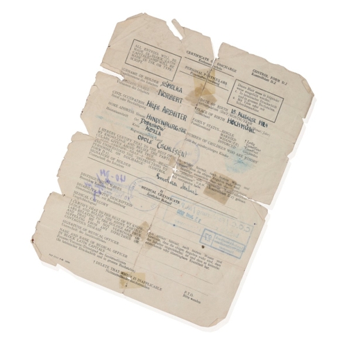 268 - THE POW DISCHARGE DOCUMENT TO NORBERT SMOLKA OF THE KRIEGSMARINE

Smolka joined the Kriegsmarine on ... 