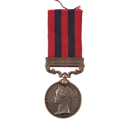 72 - INDIAN GENERAL SERVICE MEDAL, HAZARA 1891 TO PTE HILL R W FUS

India General Service 1854-95, Hazara... 