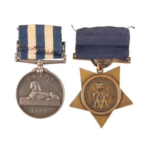 83 - EGYPT MEDAL PAIR TO SGT PROSSER KOSB

Egypt medal 1882-89, Tel-El - Kebir, skimmed and unofficially ... 