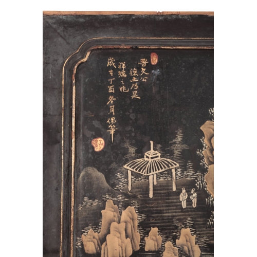 117 - A SET OF FIVE JAPANESE LAQUER PANELS

probably Edo, decorated in shades of gilt and red with figures... 