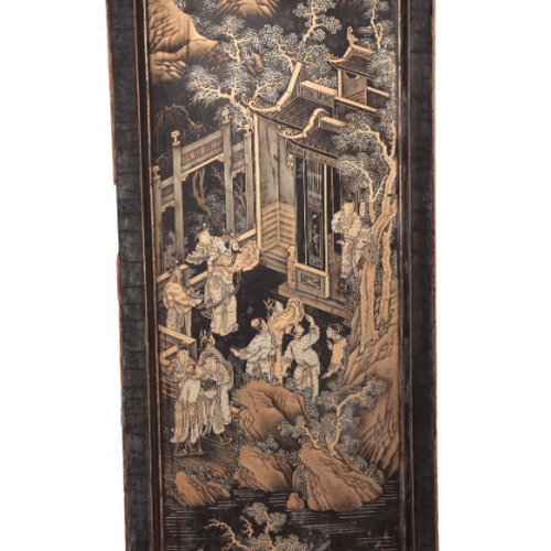 117 - A SET OF FIVE JAPANESE LAQUER PANELS

probably Edo, decorated in shades of gilt and red with figures... 