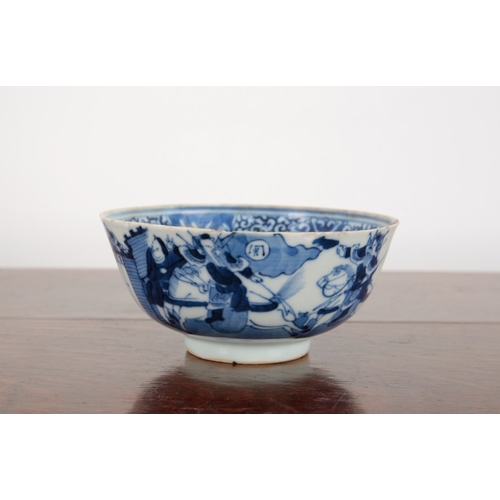 544 - TWO CHINESE BLUE AND WHITE PORCELAIN BOWLS

each bearing four character Kangxi marks to the base but... 