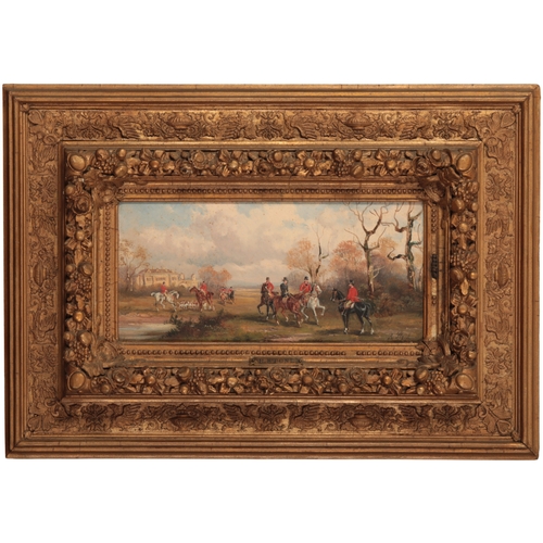 590 - ROBERT STONE (1820-1870) The hunt and hounds outside a large country house

and a companion picture,... 