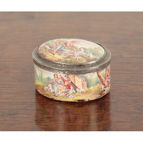 598 - A VIENNESE ENAMELLED CIRCULAR LIDDED BOX

early 19th century, decorated with Cupid and Graces, 3.5cm... 