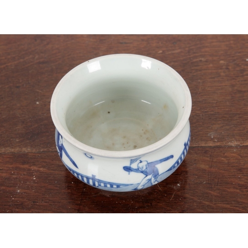 614 - A CHINESE BLUE AND WHITE PORCELAIN 'BOYS' BOWL

double ring mark to the base, 7cm high x 11cm wide, ... 