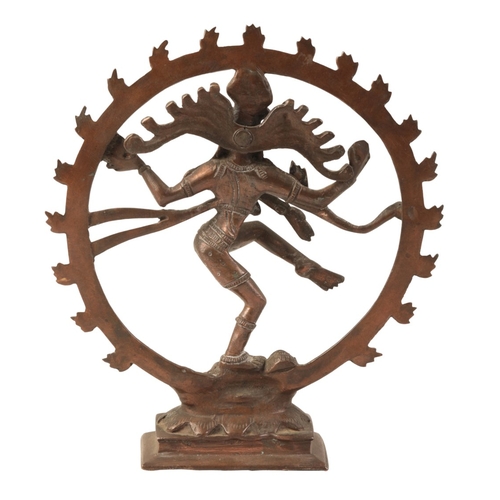 623 - AN INDIAN BRONZE FIGURE OF SHIVA

depicted standing in a roundel, 20cm high x 18cm diameter