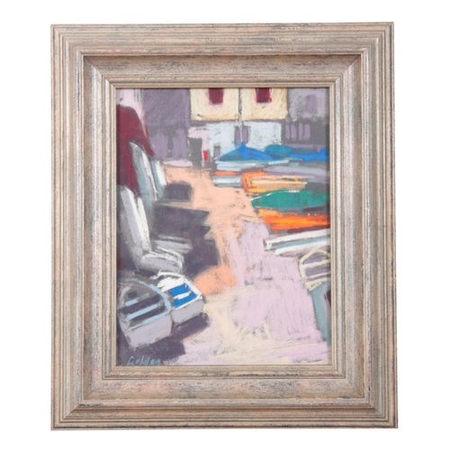 634 - LYNN GOLDEN (b.1958) 'Slipway'

signed lower left, pastel, 23.5cm x 18.5cm 

Bearing a label verso f... 