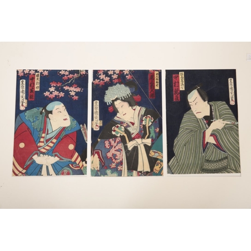 641 - TOYOHARA KUNICHIKA (Japanese 1835-1900)

A set of three woodblock prints depicting Kabuki actors, mo... 