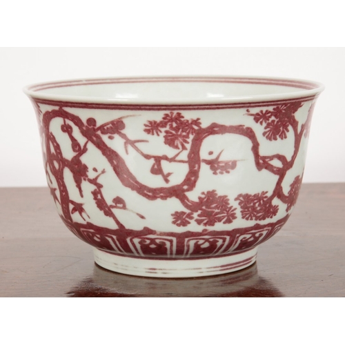 649 - A CHINESE PORCELAIN COPPER RED GLAZED BOWL

apocryphal Xuande mark to the base, the body decorated w... 