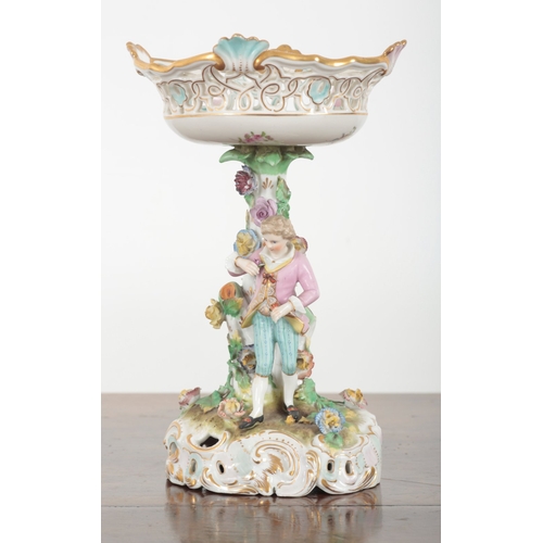 670 - A PAIR OF DRESDEN PORCELAIN COMPORTS

19th century, with pierced rims, the stems modelled with figur... 