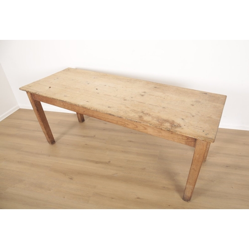 854 - A PINE FARMHOUSE REFECTORY TABLE

20th century, on block legs, 73cm high x 69cm wide x 182cm long

P... 