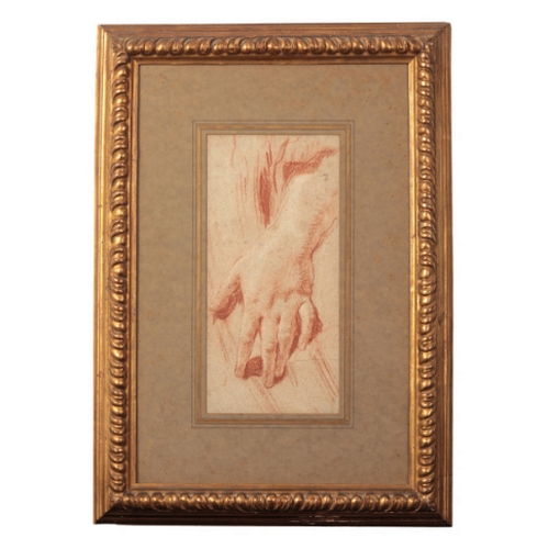 40 - GIOVANNI BATTISTA TIEPOLO (1696-1770) A left hand study

red chalk, heightened with white chalk, on ... 