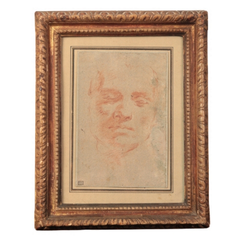 41 - GIOVANNI BATTISTA TIEPOLO (1696-1770) Study of a head

red chalk, heightened with white chalk, on bl... 