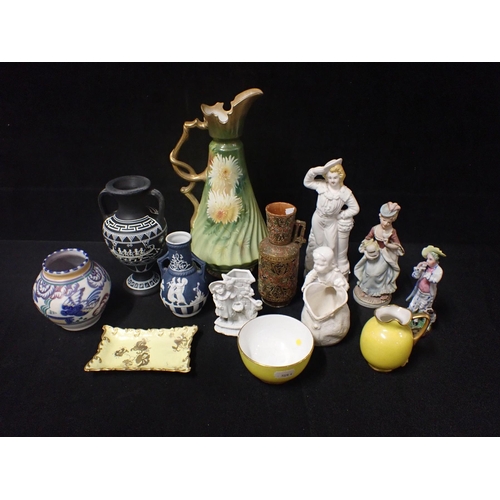 100 - A SMALL QUANTITY OF MIXED CERAMICS to include a Royal Crown Derby yellow ground jug and bowl