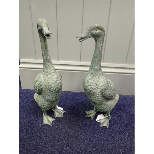 11 - TWO BRONZE VERDIGRIS PATINATED CHINESE DUCKS 9cm high