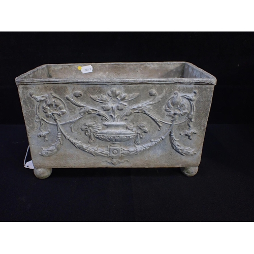 12 - A NEOCLASSICAL STYLE CAST LEAD PLANTER with vase and swag decoration in relief, and lion mask and br... 