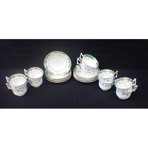 121 - A STAFFORDSHIRE PART TEA SERVICE about 1850, with tea and coffee cups 10 saucers 15cm diameter, 3 cu... 