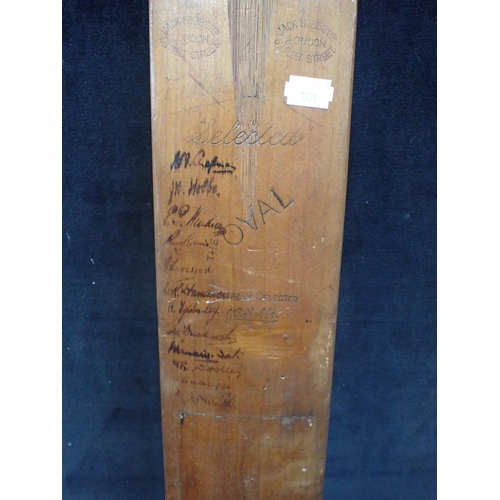 147 - A JACK HOBBS Ltd SIGNED CRICKET BAT signed by Hobbs, Chapman, Woolley and others, and the teams of A... 