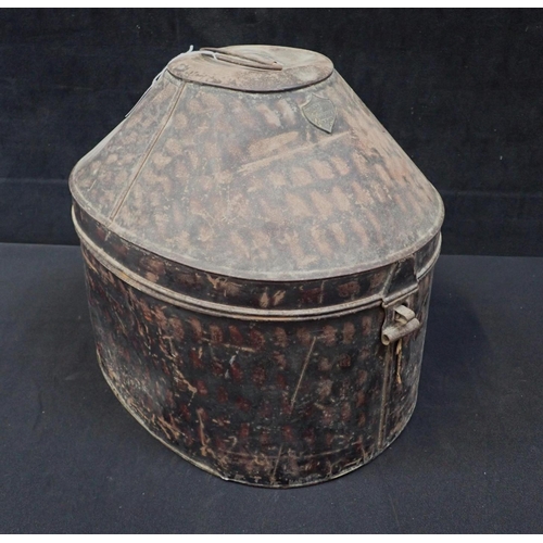 152 - A 19TH CENTURY TOLEWARE HAT BOX, HAWKES & Co PICCADILLY containing various ladies hats