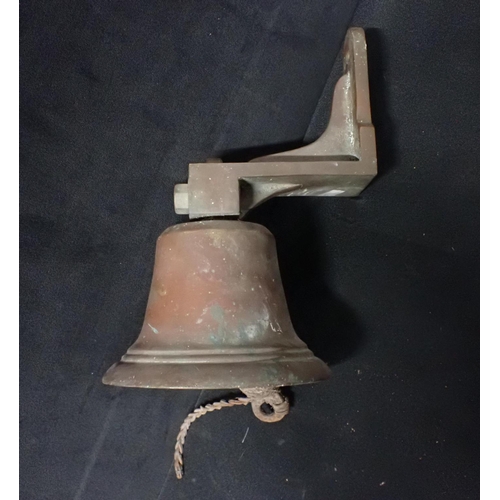 154 - A SHIP'S BELL, ON BRACKET 19cm dia