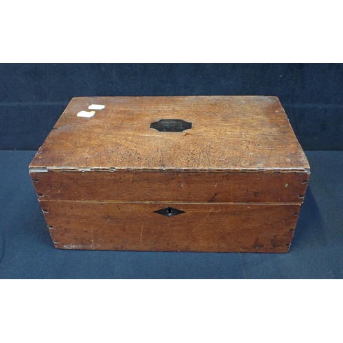 156 - A MAHOGANY STATIONERY BOX (a/f) 15cm high, 34cm wide, 20cm deep