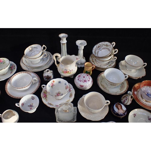 164 - A COLLECTION OF DECORATIVE CHINA trays, cups and saucers, candlesticks, boxes etc., Royal Albert, Mi... 