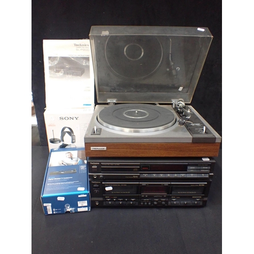 175 - TECHNICS HI-FI COMPONENTS; CASSETTE AND CD PLAYERS a Pioneer PL 1120 turntable, Sony wireless headph... 