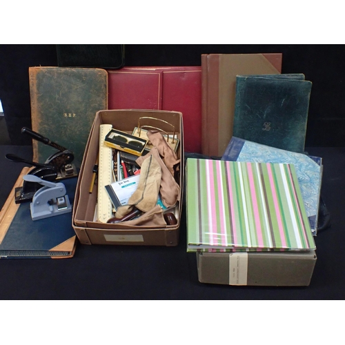 190 - A COLLECTION OF STATIONERY ITEMS including leather bound desk blotter and stationery wallet, leather... 