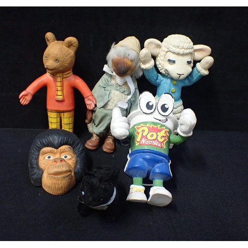 212 - A COLLECTION OF VINTAGE RUBBER TOYS including 'Ned Noodle', a 'Bendy' Lambchop, and others, and a De... 