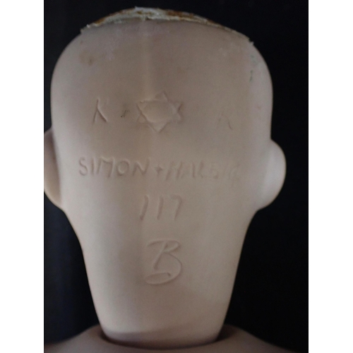 216 - A SIMON & HALBIG BISQUE HEAD DOLL No. 117, with bisque shoulders, legs and arms 40cm high