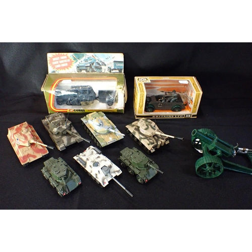 221 - BRITAINS: GERMAN SCOUT CAR No.9783 boxed, a Corgi Sdkfz Rocket Launcher (box def.), a Britains field... 