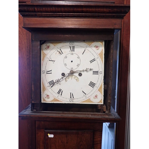 231 - A 19TH CENTURY OAK EIGHT-DAY LONGCASE CLOCK with painted dial (hood door a/f)