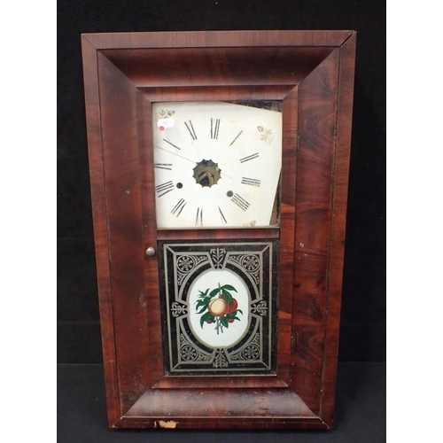 237 - AN AMERICAN MAHOGANY 'OG' WALL CLOCK BY JEROME & CO with white painted dial, 66cm high (in poor cond... 