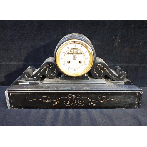 238 - A VICTORIAN SLATE CASED 'DRUM' MANTEL CLOCK with Brocot type escapement (a/f, no key or pendulum)