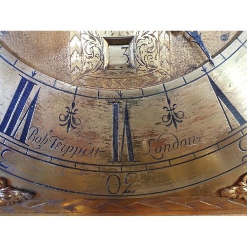 240 - AN EIGHT-DAY LONGCASE CLOCK MOVEMENT, SIGNED ROBt TRIPPETT, LONDON to the 31cm square dial, ringed w... 