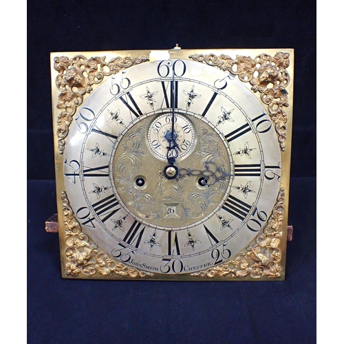 241 - AN EIGHT-DAY LONGCASE CLOCK MOVEMENT, SIGNED JOHN SMITH, CHESTER to the 31cm square dial, date apert... 