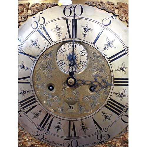 241 - AN EIGHT-DAY LONGCASE CLOCK MOVEMENT, SIGNED JOHN SMITH, CHESTER to the 31cm square dial, date apert... 